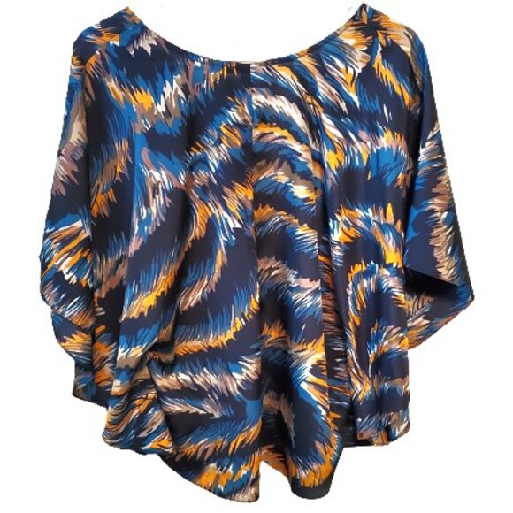 Collective Concepts Poncho Blouse Brushstroke Pattern Batwing Sleeve Size M - Picture 1 of 10